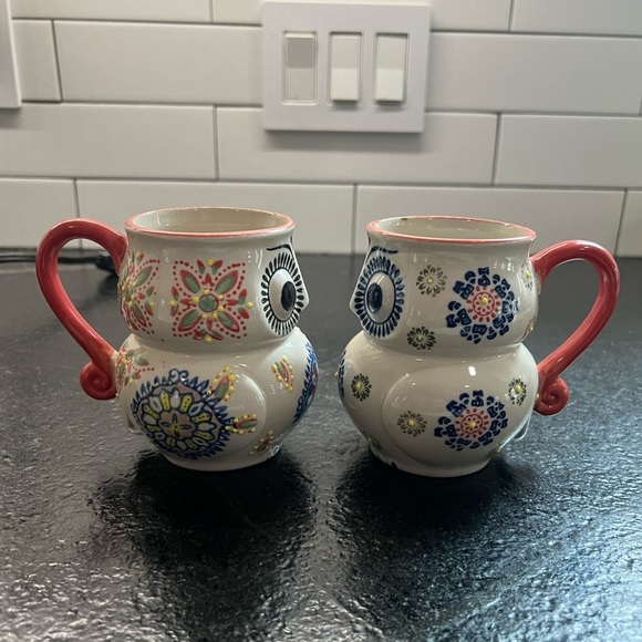 2x Yokohama Studio Owl Mug Hand Painted Texture Ceramic Pottery Coffee Tea Cup!! - Picture 4 of 5